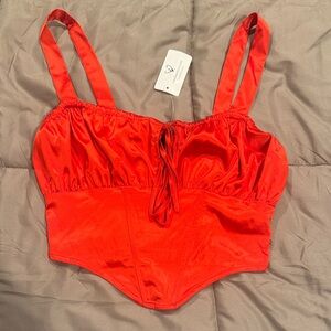 Windsor Red Satin Corset Crop Top